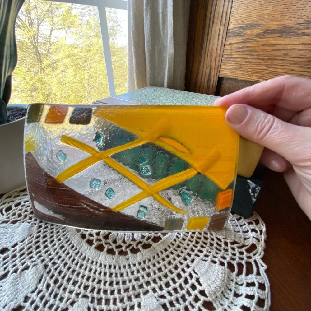 Artistic Fused Glass Decorative Tray Plate EUC